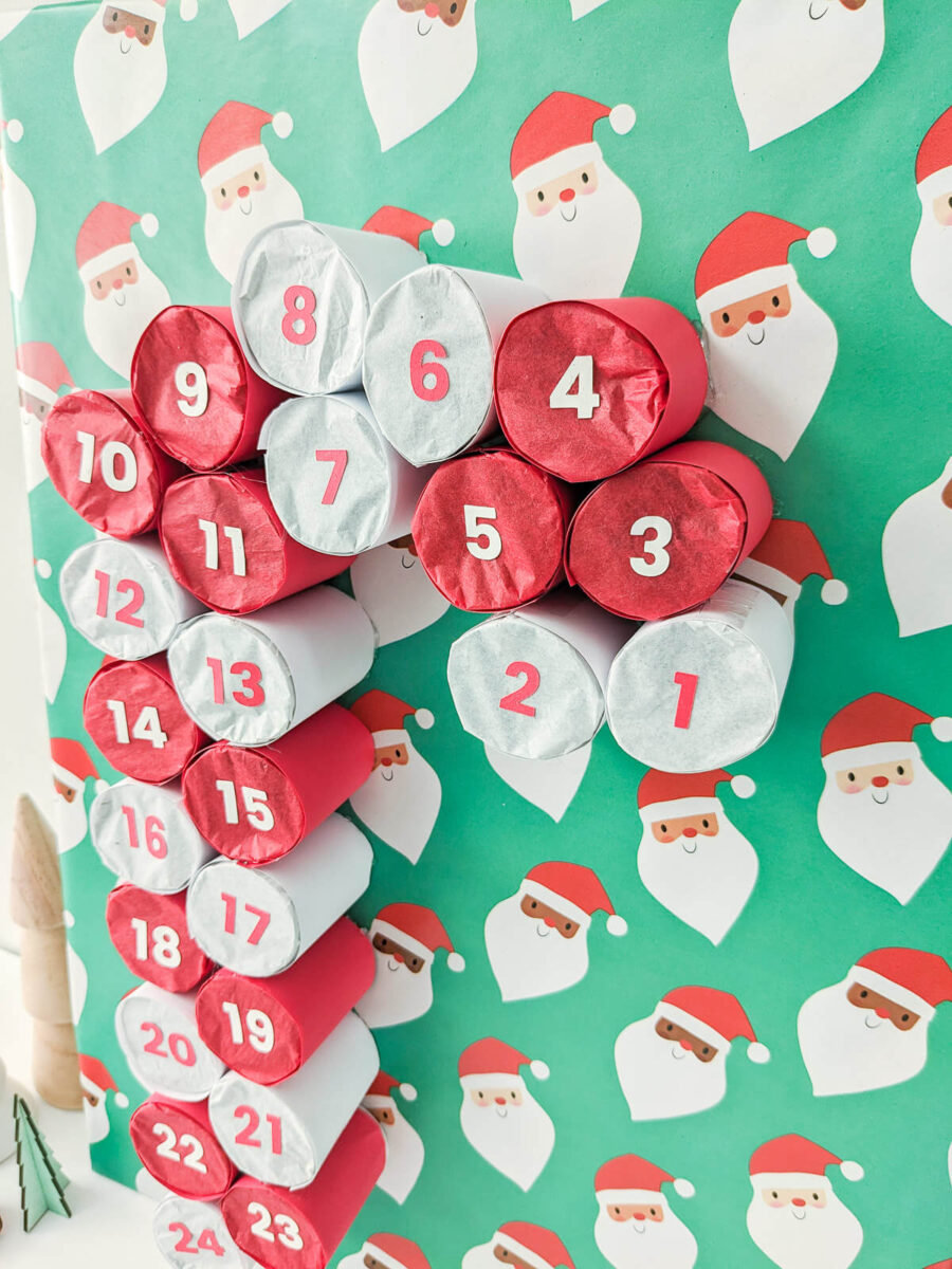 Candy Cane DIY Advent Calendar from Toilet Paper Rolls Merriment Design