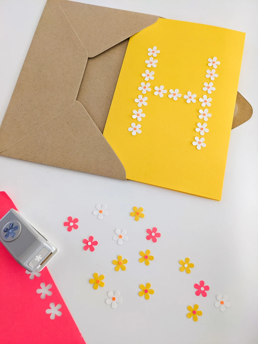 Cute DIY letter H birthday card made with a flower paper punch