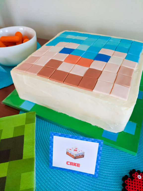 Easy Minecraft birthday cake - Steve in Diamond Armor - Merriment Design