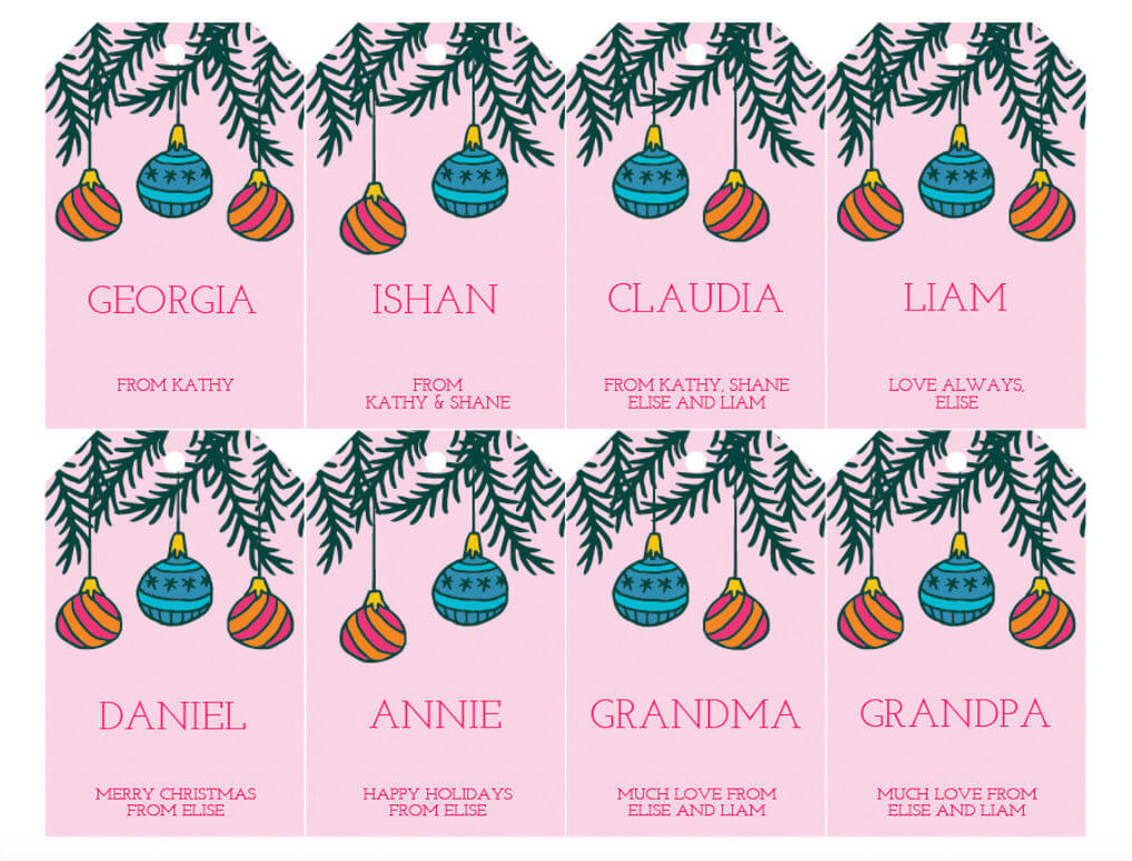 Holiday Gift Tags in Pink Christmas Tree, Personalized Gift Tags
