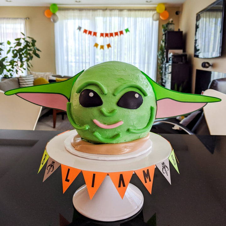 Easy Baby Yoda Cake Idea with Printable Ears Cake Topper - Merriment Design