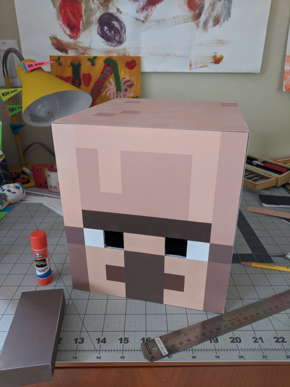 Minecraft costume head DIY Free Villager printable for Halloween or a