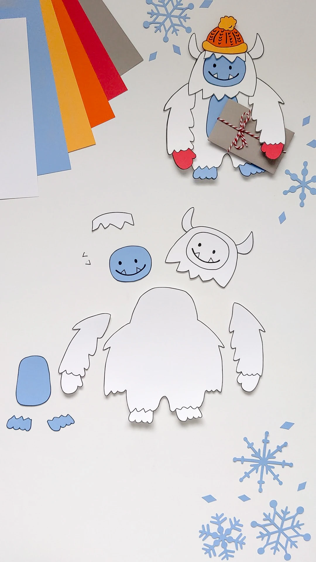 Yeti abominable snowman printable winter craft project pieces